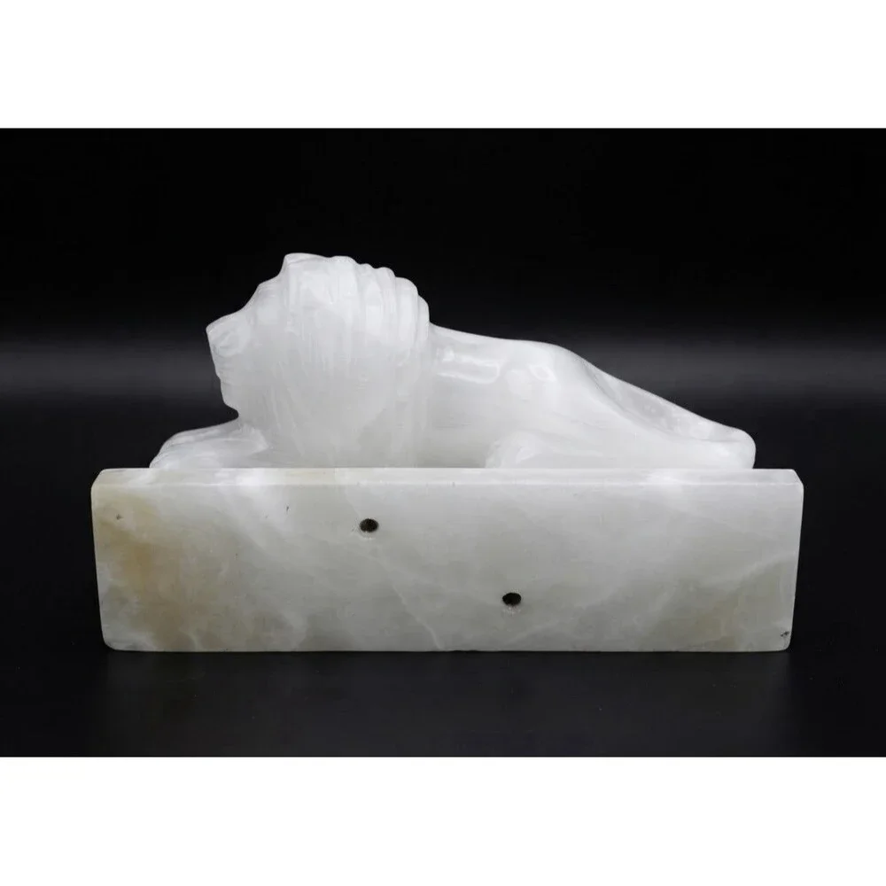 Vintage Large Hand Carved White Alabaster Onyx Lion Figurine 11